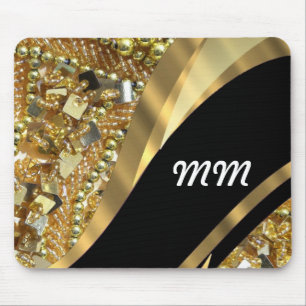 Mousepad Bling do ouro & teste padrão preto do redemoinho