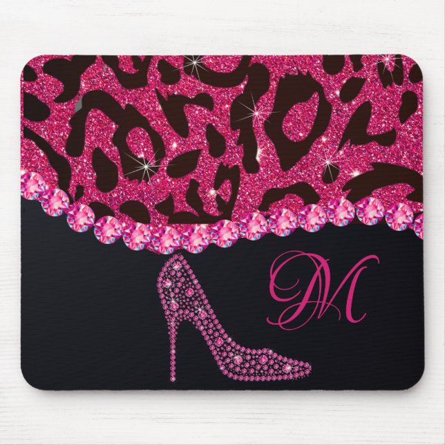 Mousepad Bling Sparkle Diamond Glitter Leopard Rosa (Frente)