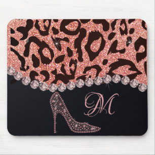 Mousepad Bling Sparkle Diamond Glitter Leopard Rosa Dourado