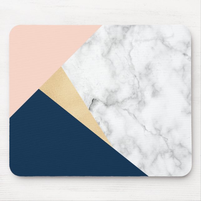 Mousepad bloco azul da cor do pêssego de mármore branco (Frente)