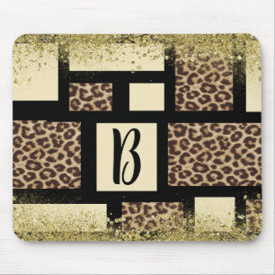 Mousepad Bloco de Cor Creme Marfim Preto & Leopardo Chita
