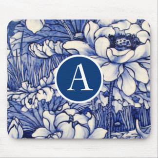 Mousepad Bloco de DESIGN FLORAL BLUE JAPONÊS INICIAL