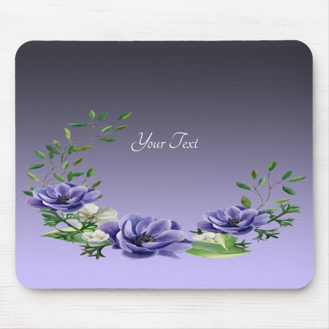 Mousepad Bloco de flores roxas de aquarelas (Frente)