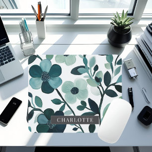 Mousepad Bloco de Mão Floral Azul Aqua Personalizado