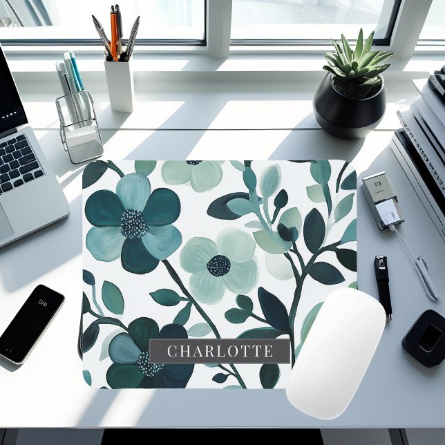 Mousepad Bloco de Mão Floral Azul Aqua Personalizado (Criador carregado)