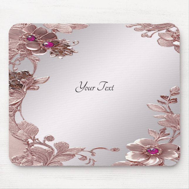 Mousepad Bloco de Mão Floral de Ornamentado Rosa (Frente)