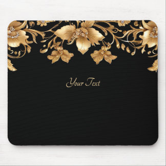 Mousepad Bloco de Mão Floral do Ornamentado Negro Dourado
