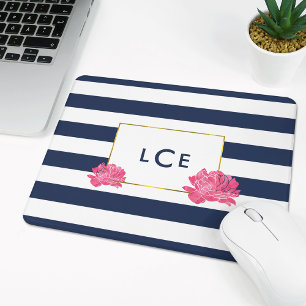 Mousepad Bloco de marinhos e Monograma de Peonia Rosa