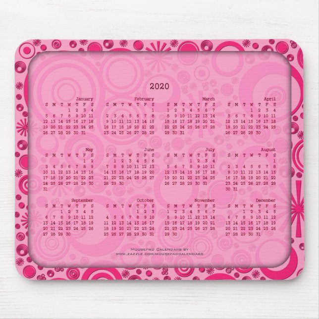Mousepad Bloco De Mouse Calendário 2020, Arredondações 2 Ro (Frente)