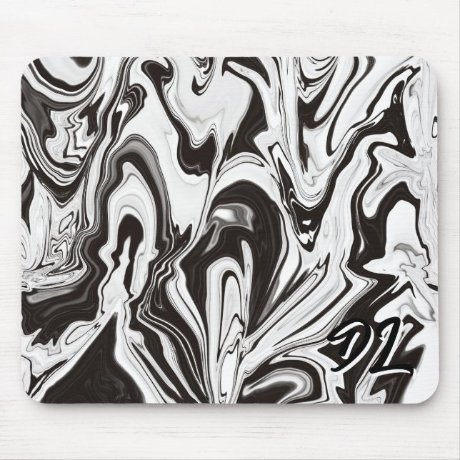 Mousepad Bloco de Mouse Líquido Abstrato B&W de Marble Excl (Frente)