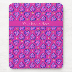 Mousepad Bloco de Mouse Personalizado, Corações Magenta e F