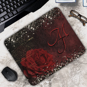 Mousepad Bloco de notas de monograma com flor de ouro verme