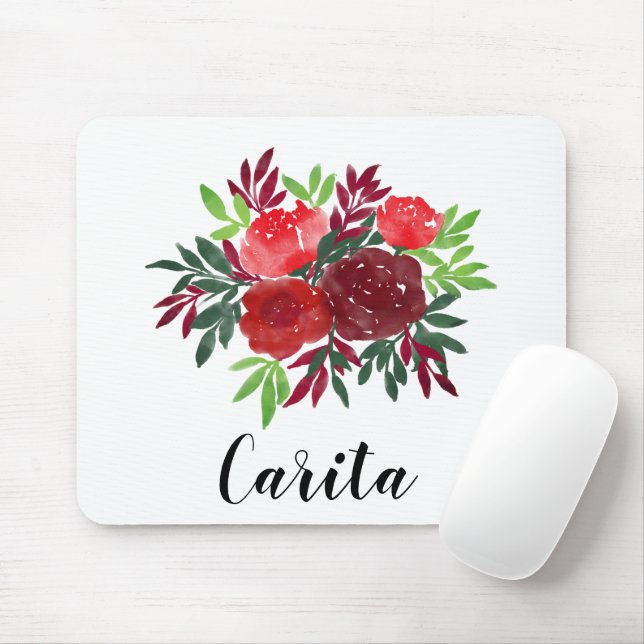 Mousepad Bloco de Rosas de Aquarela Personalizado (Com mouse)