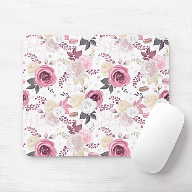 Mousepad Bloco de Rosas rosa e creme (Com mouse)