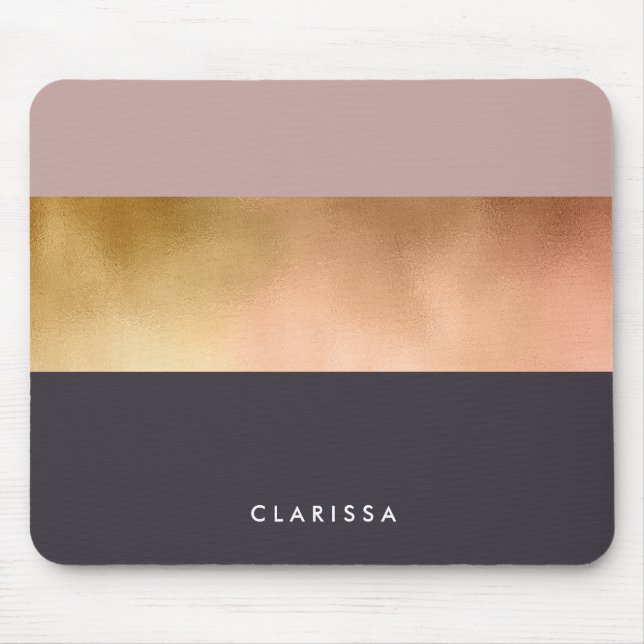 Mousepad bloco elegante de cinzas cor-de-rosa-rosa dourado- (Frente)