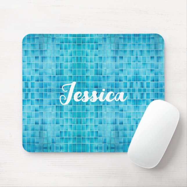 Mousepad Blocos de azulejo de vidro azul mosaico (Com mouse)