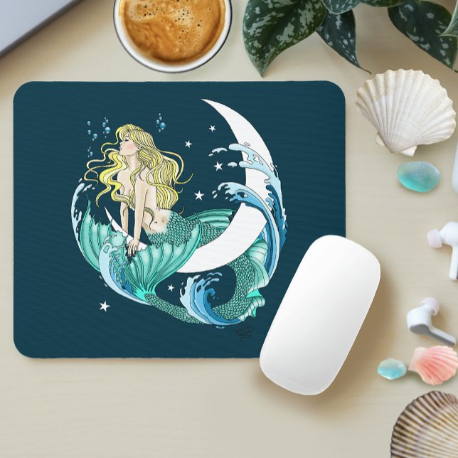 Mousepad Blona Mermaid Moon Fantasy Art Deco (Criador carregado)
