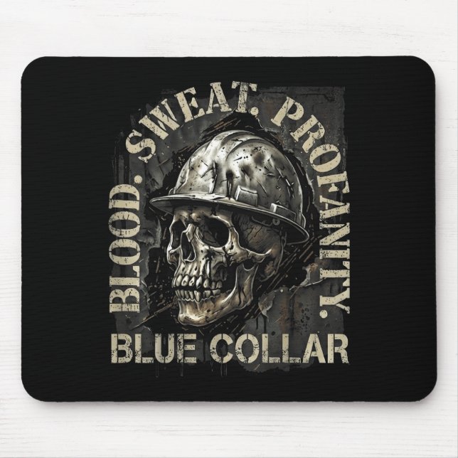 Mousepad Blood Sweat Profanity Construction Worker Skull Bl (Frente)
