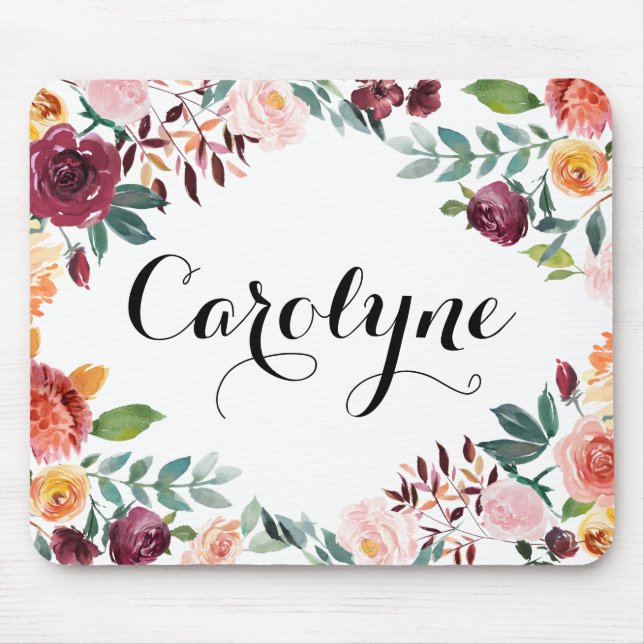 Mousepad Blooms de outono de Watercolor Floral Personalizad (Frente)