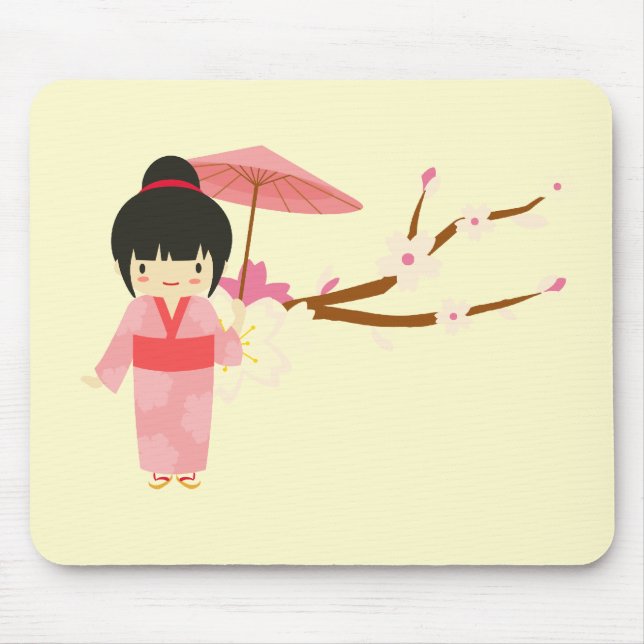 Mousepad Blossom Geisha, uma cereja rosa-branca (Frente)