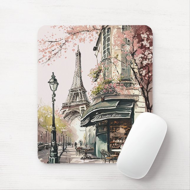 Mousepad Blossomo de Cereja Rosa Rosa Eiffel Torre de Paris (Com mouse)