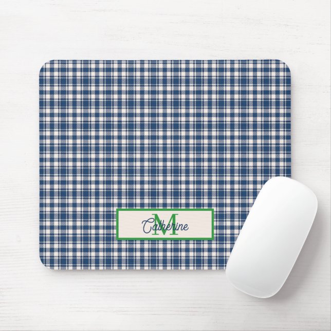 Mousepad Blue and Green Gingham Plaid Tartan Monogram (Com mouse)