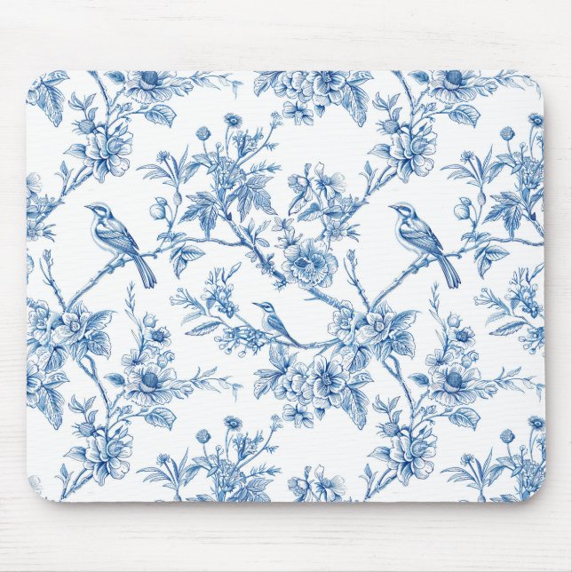 Mousepad Blue and White Chinoiserie Floral Birds (Frente)