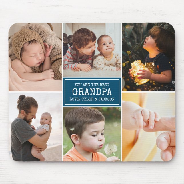 Mousepad Blue and White Photo Collage for Grandpa (Frente)