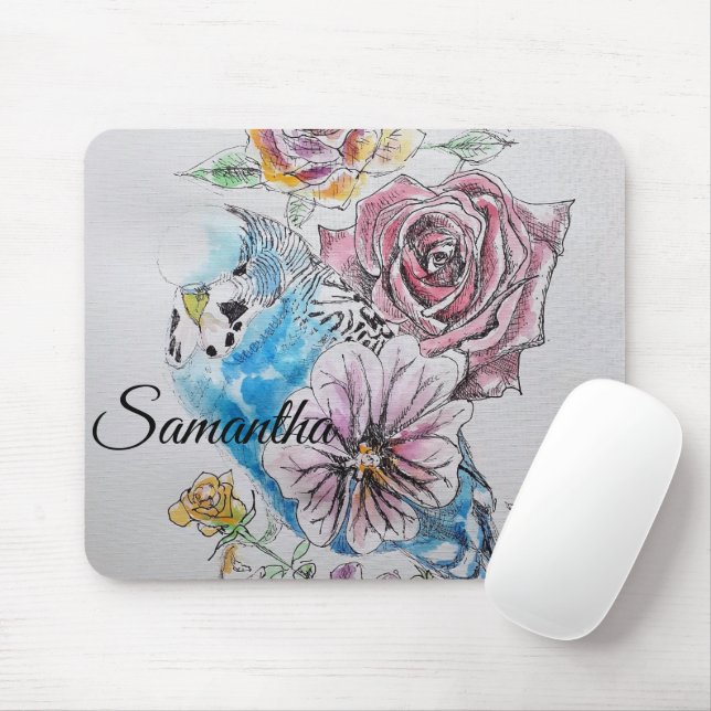 Mousepad Blue Budget Rosa Fllower floral (Com mouse)