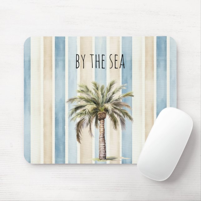 Mousepad Blue Cream Stripes Tropical Palm Tree (Com mouse)