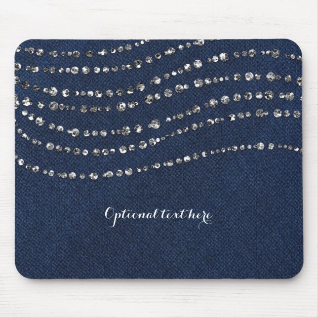 Mousepad Blue Denim & Diamantes Faux Sparkle Bling Chic (Frente)