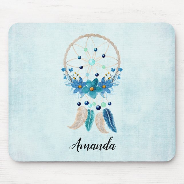 Mousepad Blue Dreamcatcher Na moda Boho Design (Frente)