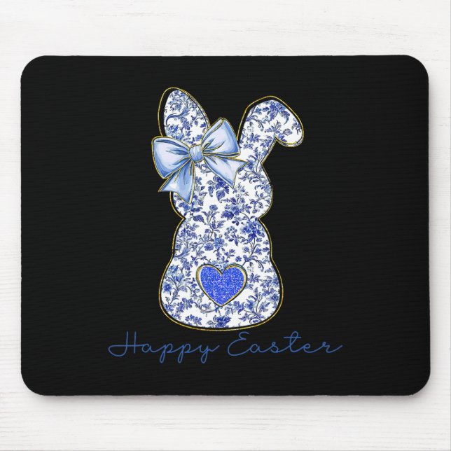 Mousepad Blue Floral Toile Chinoiserie Bunny Easter For Gir (Frente)