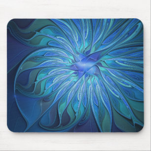 Mousepad Blue Flower Fantasy Pattern, Abstract Fractal Art