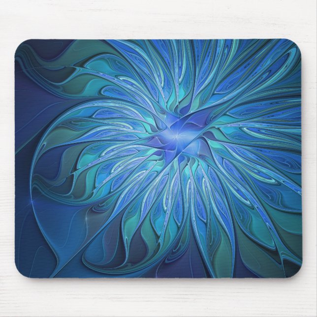 Mousepad Blue Flower Fantasy Pattern, Abstract Fractal Art (Frente)
