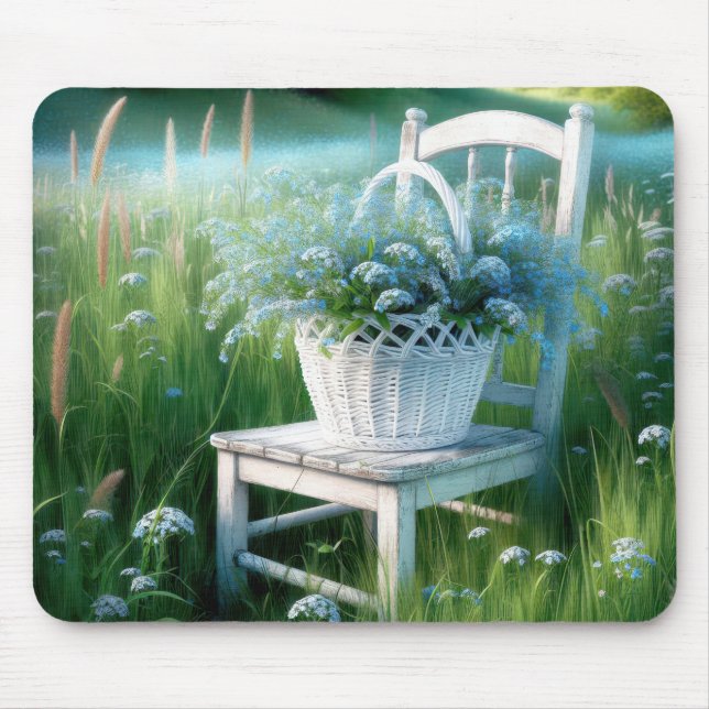 Mousepad Blue Forget-Me-Not Buquê Basket (Frente)