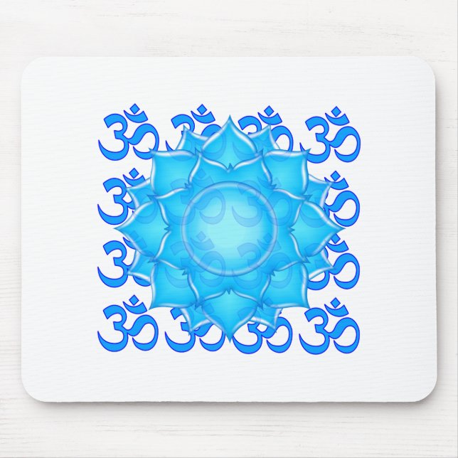 Mousepad Blue Glass Lotus Flower Drawing With Om Pattern (Frente)