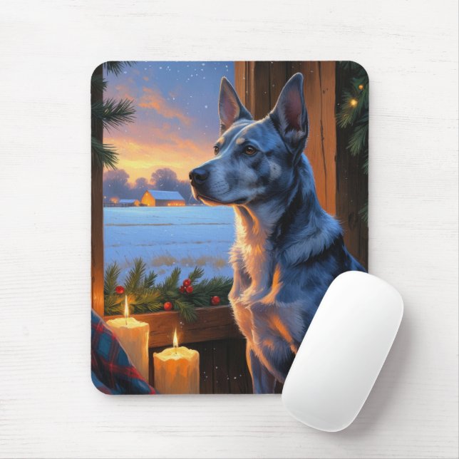 Mousepad Blue Heeler With Christmas Lights Holiday  (Com mouse)