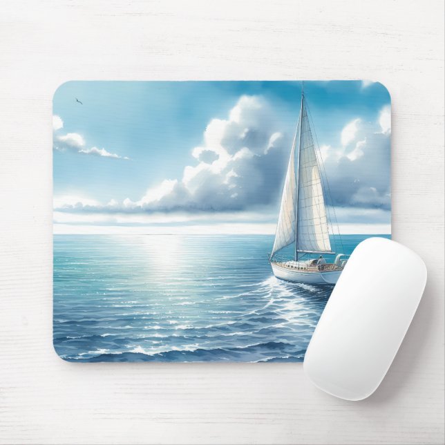 Mousepad Blue Horizon Solitary Sailboat (Com mouse)