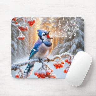 Mousepad Blue Jay De Inverno Cantando Na Árvore Berry