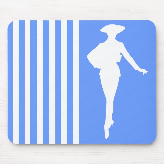 Mousepad Blue Modern Stripes com silhueta de moda (Frente)