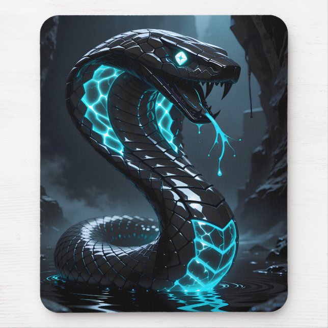Mousepad Blue Neon Black Snake Glowing Cobra Fantasy Gaming (Frente)