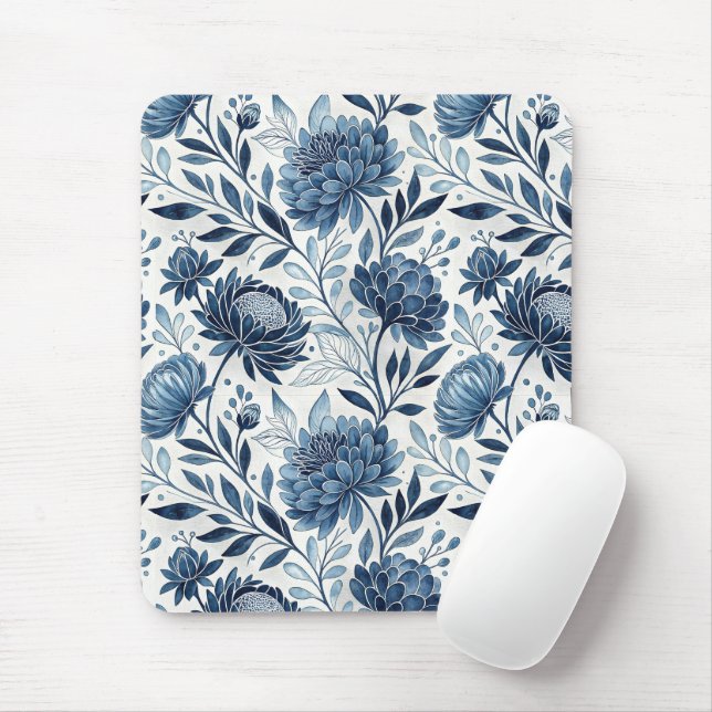 Mousepad Blue Peony Garden Watercolor (Com mouse)
