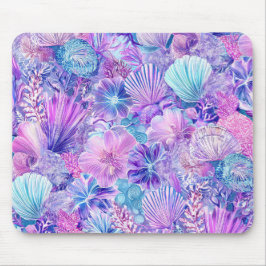MOUSEPAD BLUE PINK PURPLE UNDERSEA PLANTS & SEASHELLS