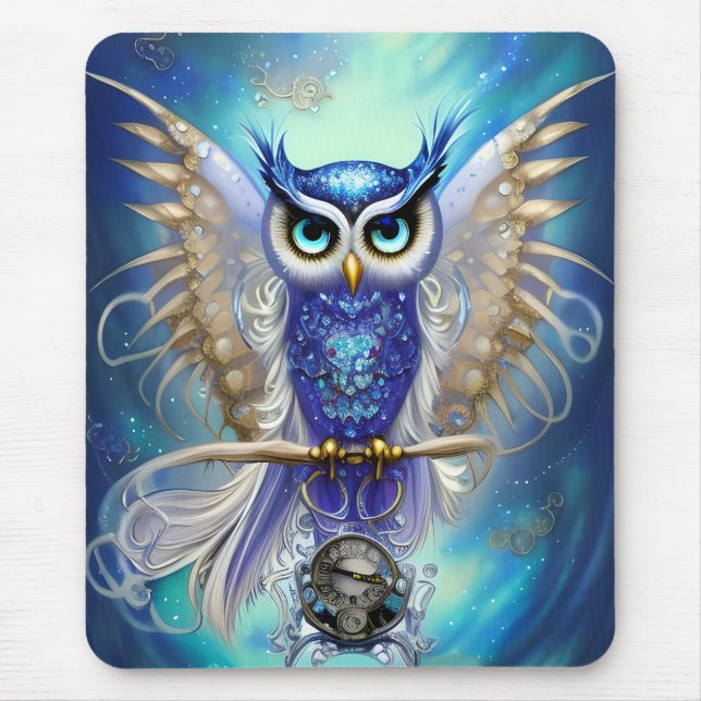 Mousepad Blue Steampunk Owl (Frente)