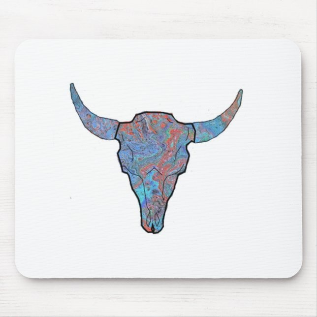 Mousepad Blue Swirl Bison Skull Art (Frente)