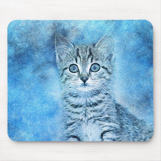 Mousepad Blue Tabby Kitten | ABSTRATO | Watercolor (Frente)