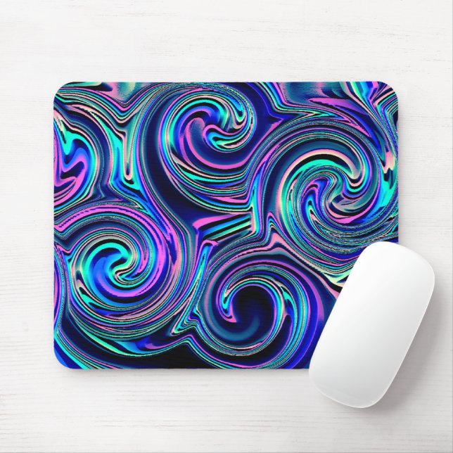 Mousepad Blue Turquoise Purple Pink Spiral Art Pattern (Com mouse)