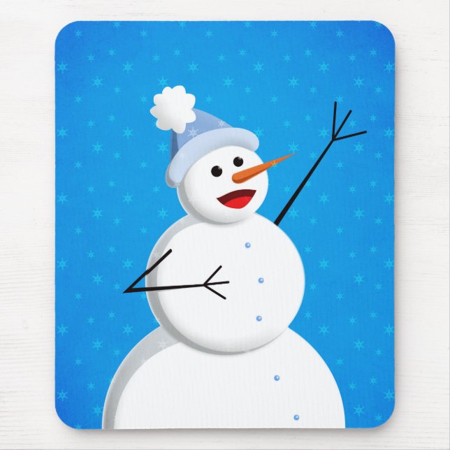 Mousepad Blue Winter Happy Snowman (Frente)