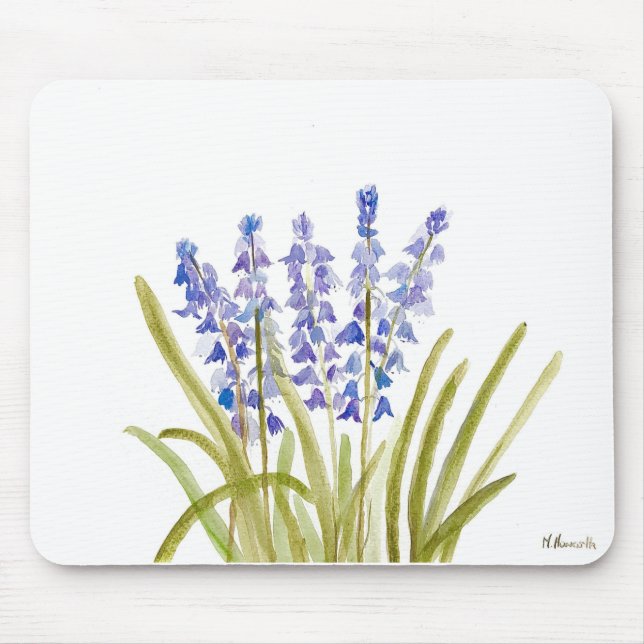 Mousepad Bluebells flores elegante aquarela (Frente)